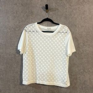 Gap White Geometric 100% Cotton Lasercut Short Sleeve Dressy Tee Eyelet